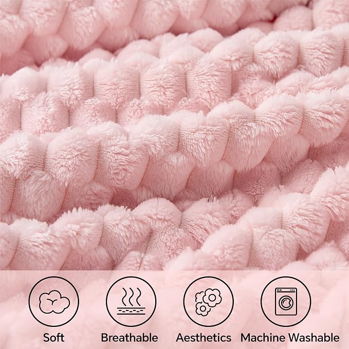 BEDELITE Pink Large Throw Blanket for Couch, Cozy Gifts for Women, 50 * 70 | 3D Jacquard Decorative Fleece Blanket, Super Soft Plush Throws, Cute Birthday Gift for Women & Men, Suitable for All Seasons