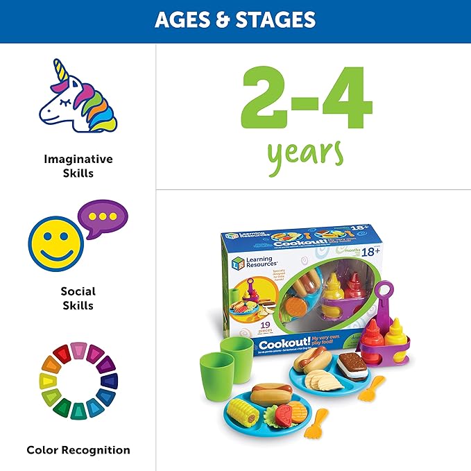 Learning Resources New Sprouts Cookout! ,19 Pieces, Ages 18+ months, Barbecue Set, Pretend Play Food for Toddlers