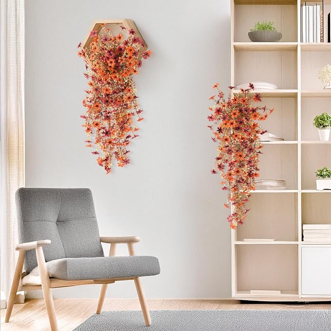 INQCMY Artificial Fake Hanging Flowers Plants for Outdoor Fall Decoration | 2PCS Faux Silk Daisy with Eucalyptus Leaves,UV Resistant Look Real for Outside Home Planter Porch Patio Yard Autumn Decor