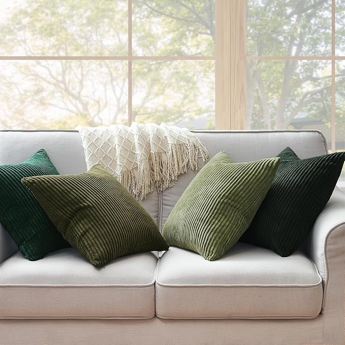 Topfinel Corduroy Throw Pillow Covers Pack of 2 Gray 16"x16" No Insert with Hidden Zipper | Decorative Cushion Covers for Fall, Halloween, Thanksgiving, Christmas Green