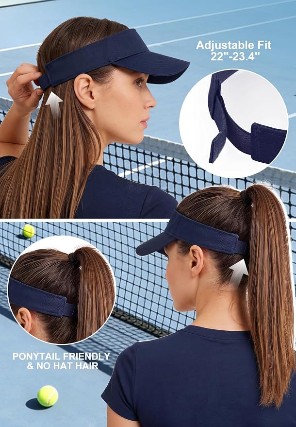 Zando 3.2" Structured Brim Visor Hats for Women, UPF 50+, Golf/Tennis | 3.2"Structured Brim Adds Sun Coverage, Steady View, Quick-dry Sweatband, Open-Top Ponytail Fit, Adjustable Fit & Lightweight