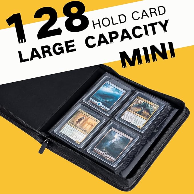 Top loader Binder, Holds 128+ Toploaders, 4 Pocket Top Loader Card Storage Case, Double-Sided Pockets for trading card in 3 x 4'' Toploaders