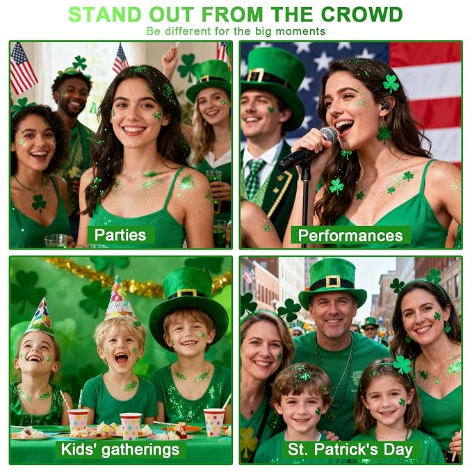 Green Face and Body Highlighter Spray for St. Patrick's Day Makeup, 0.14oz | High Gloss Powder, Waterproof Shimmer Spray for March 17th Mardi Gras Carnival Music Festival Outfits Rave Accessories