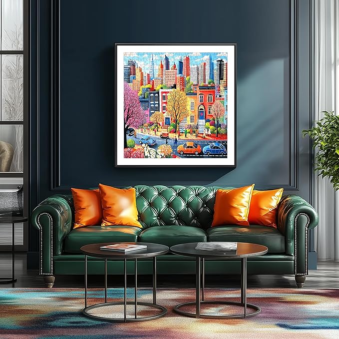500 Piece Jigsaw Puzzle for Adults - Colorful Cityscape: Urban Neighborhood with Cherry Blossoms & Street Life, 20x20 Inch Unique Art Puzzle, Challenging Hard Difficult Puzzles for Adults