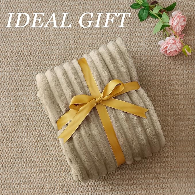 BEDELITE Striped Fleece Throw Blanket, Linen, 50"x60" | 300GSM Microfiber Fleece, Soft Cozy, Lightweight Warm, Machine Washable, Room Decor, Ideal Gifts, for Couch Sofa