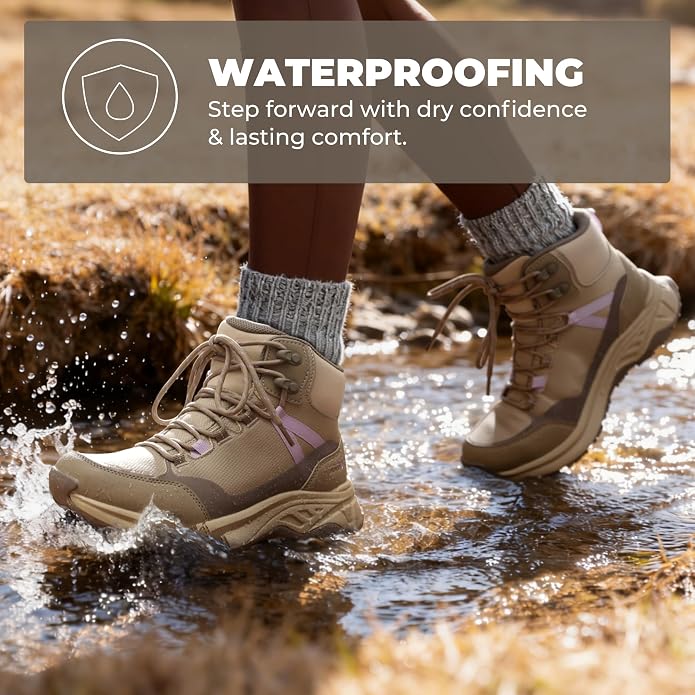 NORTIV 8 Women's Hiking Boots Waterproof Lightweight Outdoor Trekking Comfortable Non-Slip Backpacking Camping Ankle Boot Hollow