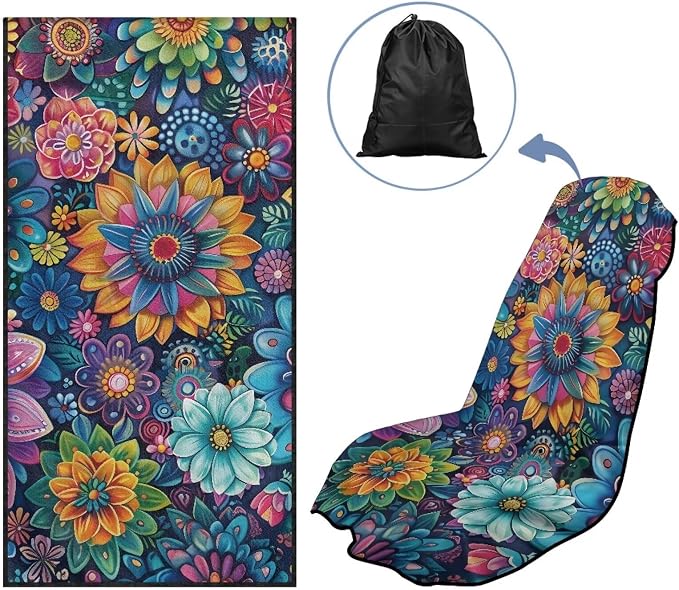 INSTANTARTS Dahlia Car Seat Towel Covers Yoga Towel Car Seat Cover Portable Yoga Mat Car Seat Cover
