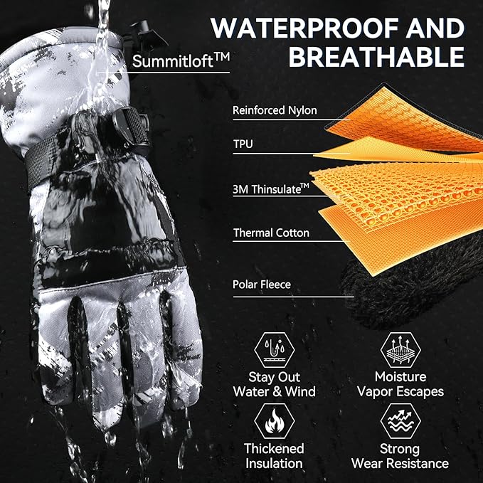 Ski Gloves,Snow Gloves,Waterproof Cold Weather Winter Gloves for Parent Boys Girls- Cycling, Driving, Running