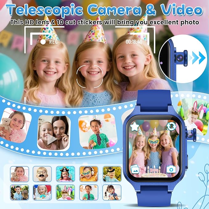 Smart Game Watch for Kids with 32 Games, Telescopic Camera, Pedometer, Alarm, Video, Music, Auidobook, Learn Card, Parental Control, Kids Wrist Watch for Ages 4-12 Girls Boys Chrismars Birthday Gifts
