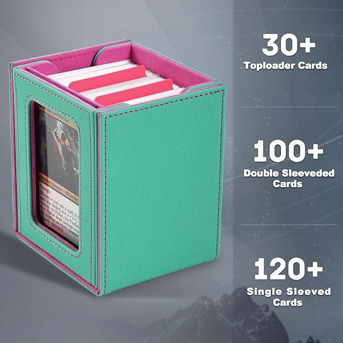 ZLCA MTG Deck Box with Commander Window Display, Trading Card Storage Box Holds 100 Double-Sleeved Cards Suitable for TCG/CCG/PTCG/EDH/Magic/Sport Cards (Aqua&Pink)
