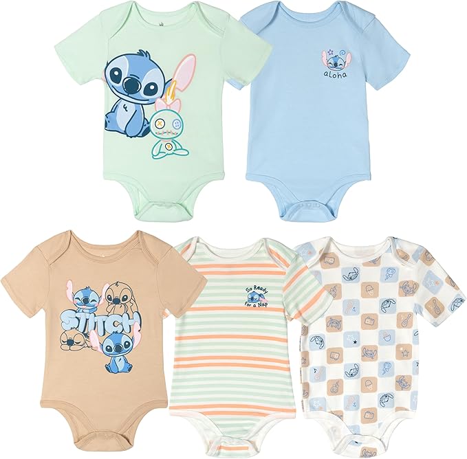 Disney Baby 5 Pack Bodysuits Newborn to Infant Sizes (Newborn - 24 Months)