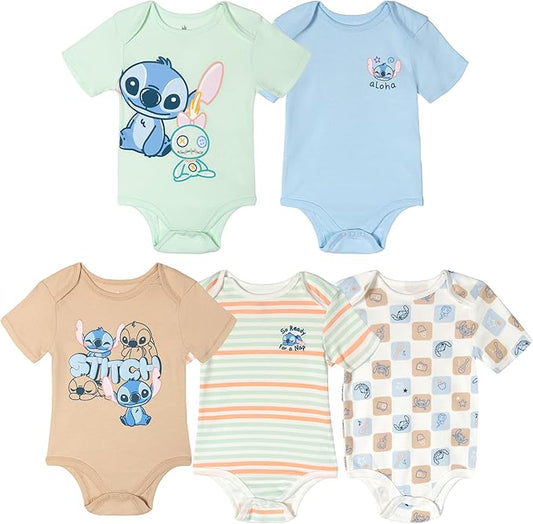 Disney Baby 5 Pack Bodysuits Newborn to Infant Sizes (Newborn - 24 Months)