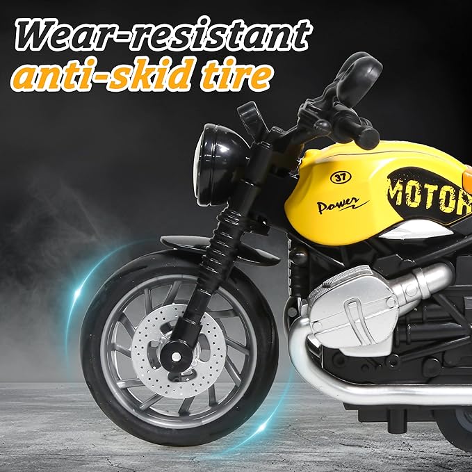 Motorcycle Toy for Metal Die-cast, Toy Motorcycle with Lights, Sounds & Automatic Drive for Boys & Girls Aged 3-12（Yellow）