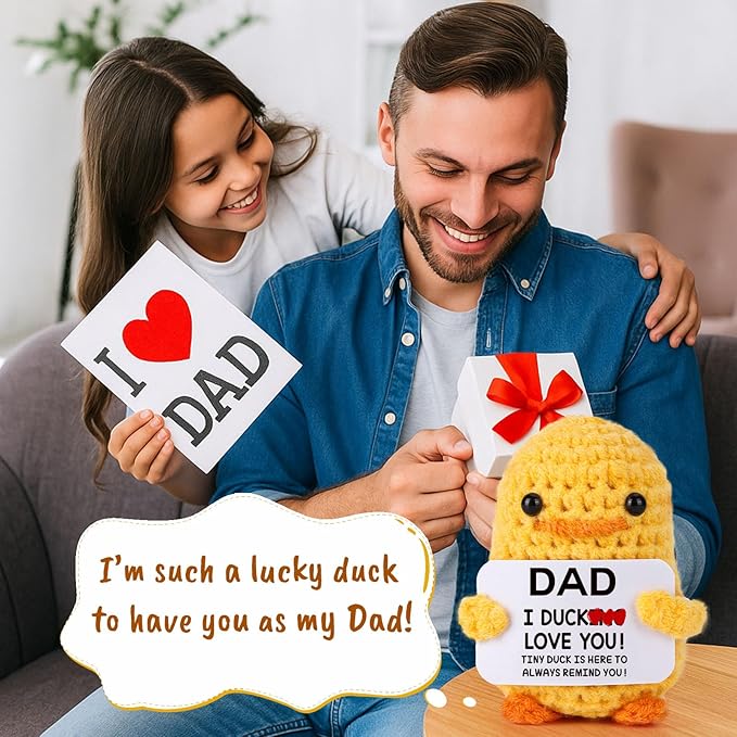 MBL Father's Fathers Day for Dad - Funny Gag Gifts for Papa Birthday Father Day Christmas Stocking Stuffers Xmas Holiday from Daughter Son, Dad I Duck Love You, Handmade Knitted Crochet Duck