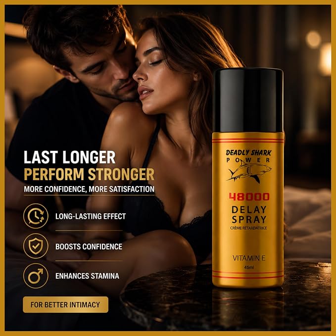 Deadly Shark 48000 Delay Spray for Men with Vitamin E, Male Performance Support Spray for Temporary Sensitivity Reduction, Long Lasting Comfort Formula, 1.52 fl oz (45 ml)