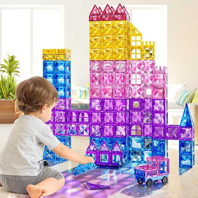 Magnetic Tiles Educational Toys, 50PCS Magnetic Blocks Building Set with Marbles Run for Kids Ages 4-8, Magnet Tiles STEM Learning & Sensory Toys for Girls Boys Perfect Preschool Toy for Toddlers 3-5