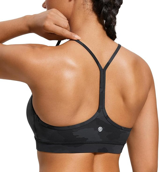 CRZ YOGA Butterluxe Y Back Sports Bras for Women - Padded Racerback Low Impact Spaghetti Thin Strap Workout Yoga Top