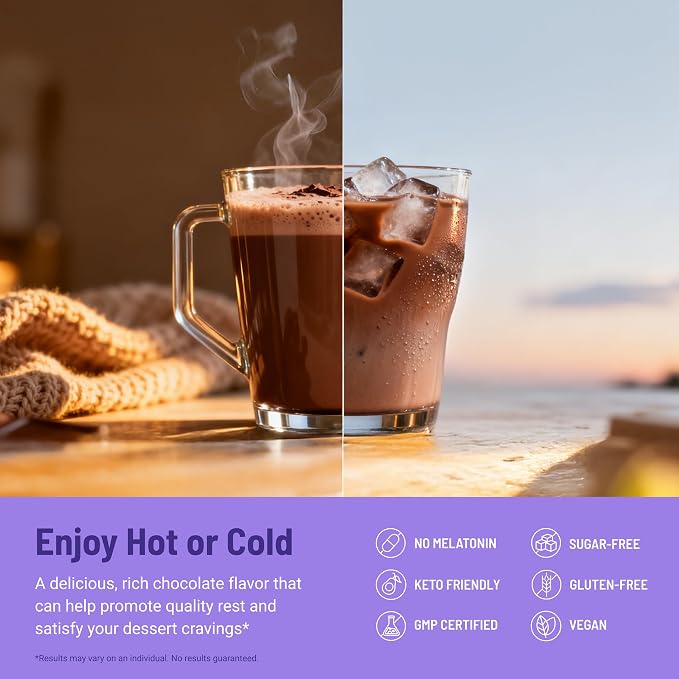MoonBrew Magnesium Hot Cocoa Sleep Aid - Melatonin-Free Nighttime Drink Mix with Zinc Glycinate & Taurate - Sugar-Free Sleepy Hot Chocolate for Relaxation, Stress & Deep Rest - 25 Servings