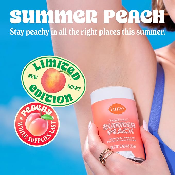 Lume Whole Body Deodorant - Smooth Solid Stick - 72 Hour Odor Control - Doctor Developed - Aluminum Free, Baking Soda Free and Skin Loving - 2.6 Ounce - Pack of 2 - (Summer Peach)