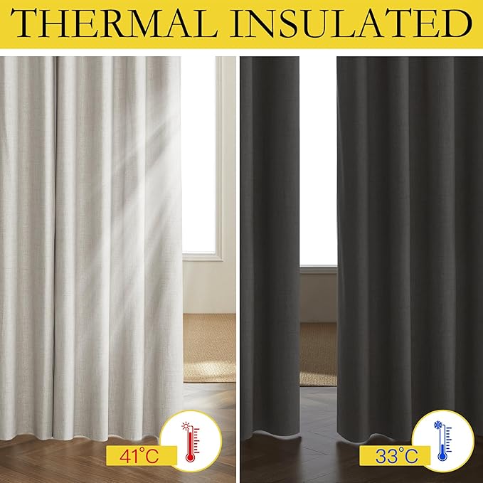 NICETOWN Snowbound Vintage Linen 100% Blackout Curtains for Living Room, Thermal Insulated Curtains 84" Long, Noise Reducing Window Treatment Drapes for Hall Room, 42" Wide Per Panel, Set of 2