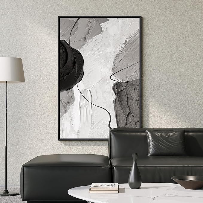 Extra Large Framed Abstract Wall Art for Living Room, Oversized Vertical Canvas Prints Paintings Artwork for Walls, Minimalist Black White Big Size Pictures for Hallway Entryway Wall Decor 40x60 In