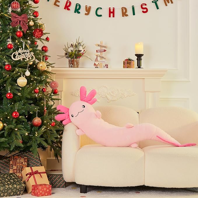 MaoGoLan Giant Axolotl Plush Body Pillow for Girls, Hot Pink Axolotl Stuffed Animal for Kids Adults, Large Salamander Plush Glow in The Dark, Holiday Birthday Christmas Valentines Gifts