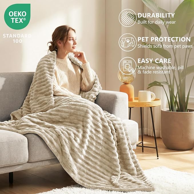 HIMEET Linen King Size Blanket for Bed, 300GSM Ribbed Fleece, 108 x 90 in | Ultra Soft Flannel, All-Season Lightweight Warmth, Generous Bed Coverage & Home Decor, Gift for Men & Women, Machine Washable