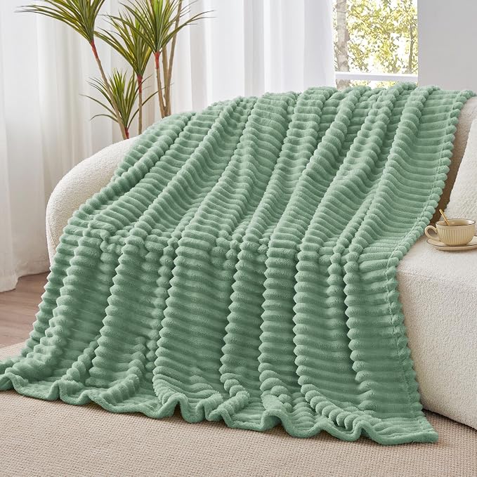 BEDELITE Ribbed Twin Blanket for Couch & Bed, Green, 60"x80" | Ultra-Soft Plush Fleece, Cozy, Warm Yet Lightweight, Ribbed Texture, Home Decor, Machine Washable, Giftable, All-Season Use