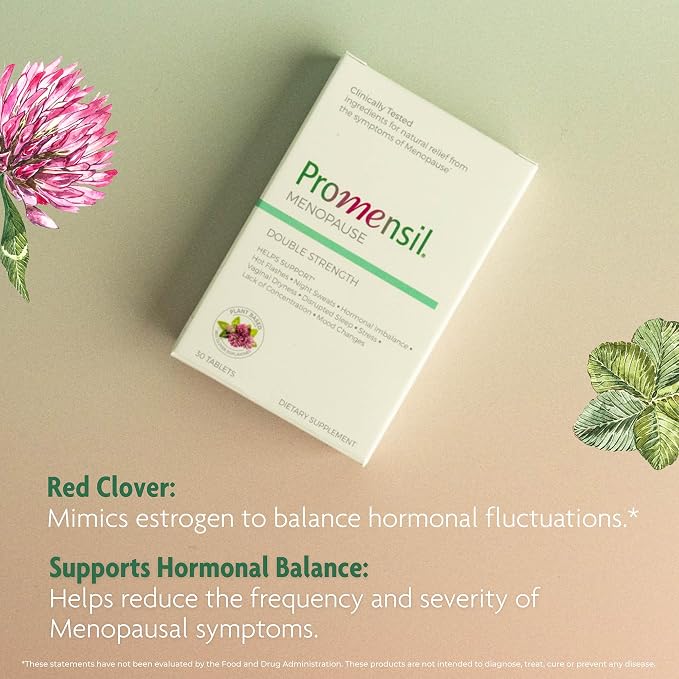 Promensil Menopause Double Strength Supplements - 30 Count, Pack of 3 | Red Clover & Isoflavones, Hot Flashes, Night Sweats, & Restlessness Support for Women, Menopause Supplements
