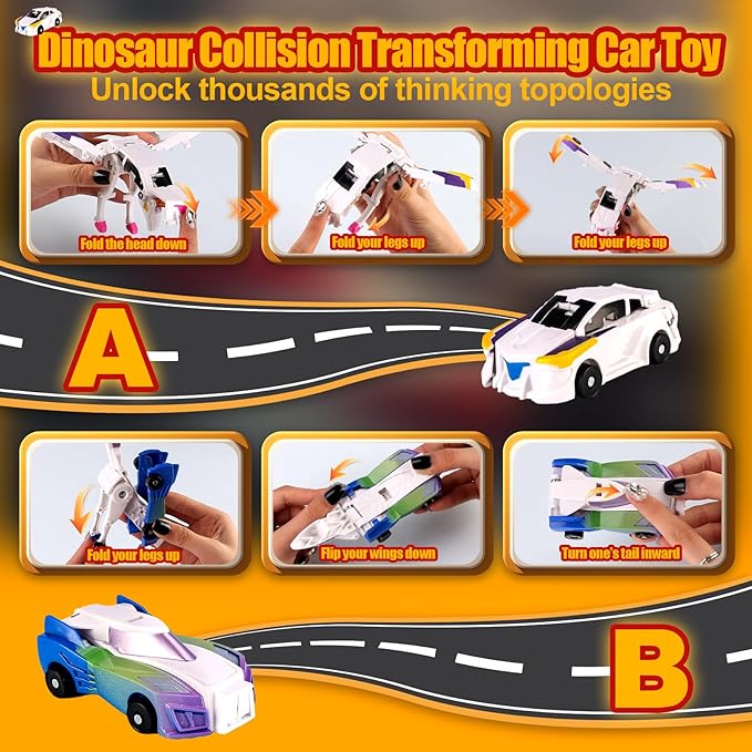 Collision Transforming Dinosaur Car Toy,Transformation Car Toy, 2in1 Magnetic Dinosaur Transformer Cars for Boys & Girls Party Favors Gift for Birthday, Christmas (Blue)