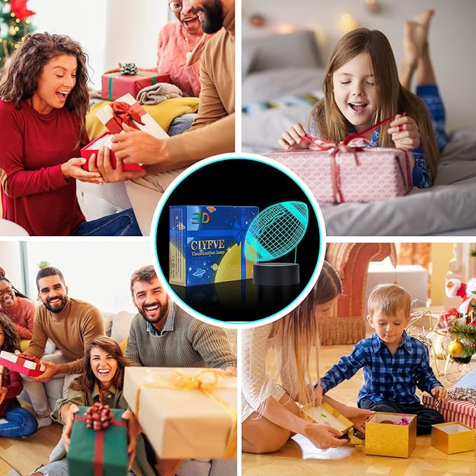 Football Night Light for Kids, 3D Illusion Night Lamp, USB LED Table Lamp Smart Touch Dimmer Lights 7 Color Changing Decor Lamp, Room Decor, Gifts for Children Boys Girls.