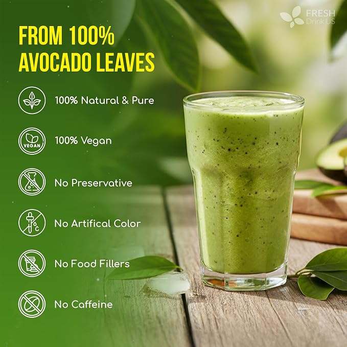 FreshDrinkUS, 120 Avocado Leaves - Loose Leaf - Premium Avocado Leaf Herbal Tea, Caffeine Free Botanical Tea Leaves for Hot or Iced Tea – Natural, Aromatic & Fresh Avocado Leaves