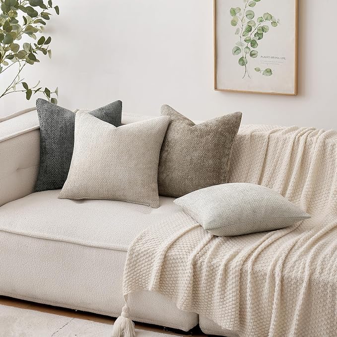 MIULEE Decorative Couch Throw Pillow Covers 18x18 Inch Dark Gray 2 Pack | Modern Boho Accent, Soft Chenille Pillow Covers, Farmhouse Cushion Cases for Home Decor Bed Sofa Living Room