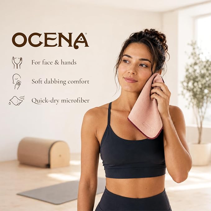 OCENA Women’s Pocket Sweat Towel Set for Face & Hands, 5-Pack Quick-Dry Microfiber Handkerchiefs, Small Gym Towel for Yoga, Pilates, Travel, 10 x 10 in, Desert Rose