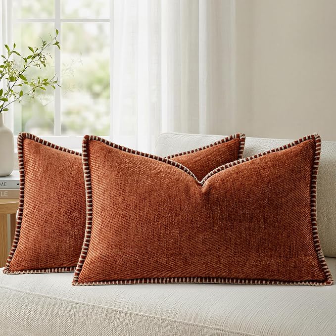 a moment Fall Decorative Throw Pillow Covers Pack of 2,20x12 Inch Crafted Border Rust
