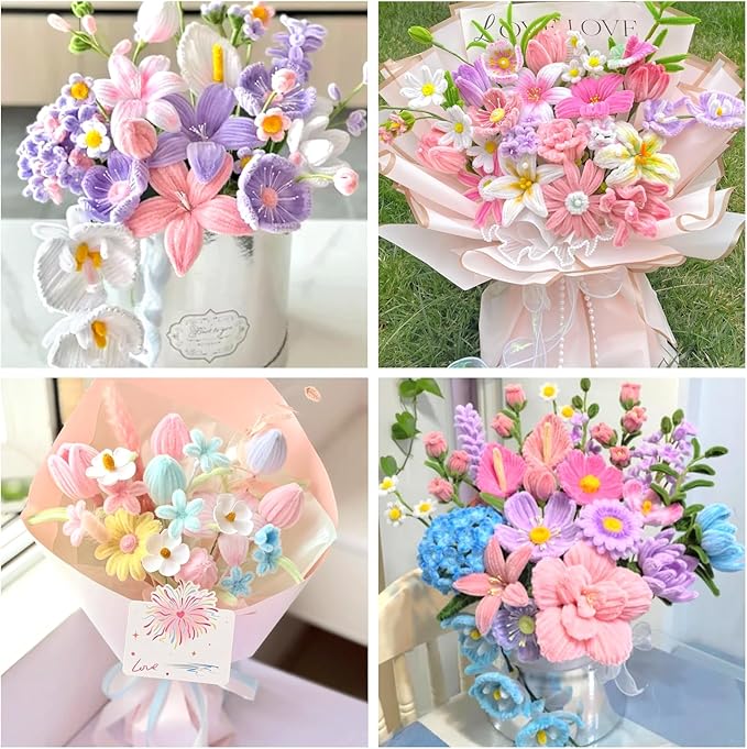 Pipe Cleaners Craft Kit 9 Assorted Colors Pipe Cleaners Bulk Flower Making Kit Chenille Stems DIY Arts and Crafts Supplies for Kids Adults Creative Bouquet Festival Home Decor Toys Gifts, Daisy