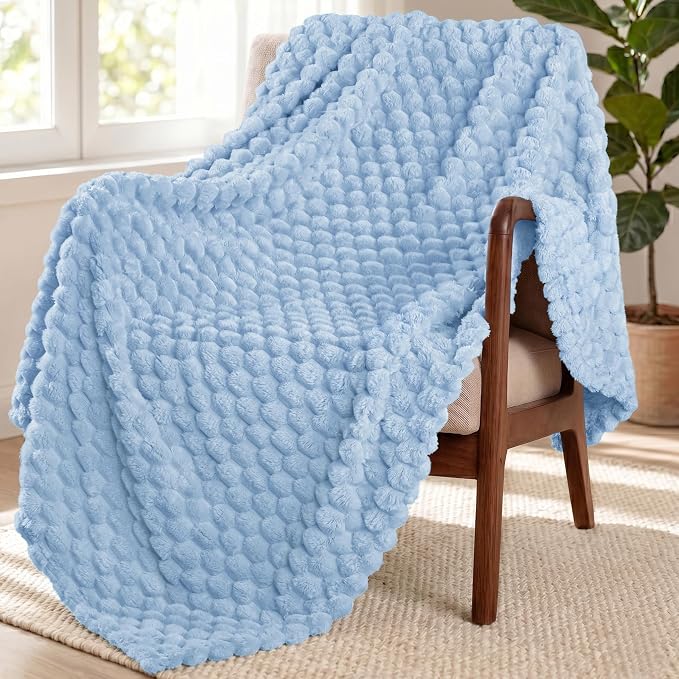 Exclusivo Mezcla Large 3D Fleece Throw Blanket for Couch, Stone Blue | Extra Soft Fuzzy Plush Lightweight Throws, Cozy Fluffy Decorative Blankets for All Seasons, 50x70 Inches