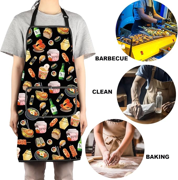 G2TUP Korean Kitchen Apron Korean Food Gifts Korean Ramen Apron Kimchi Lover Gifts Korea Seoul Apron