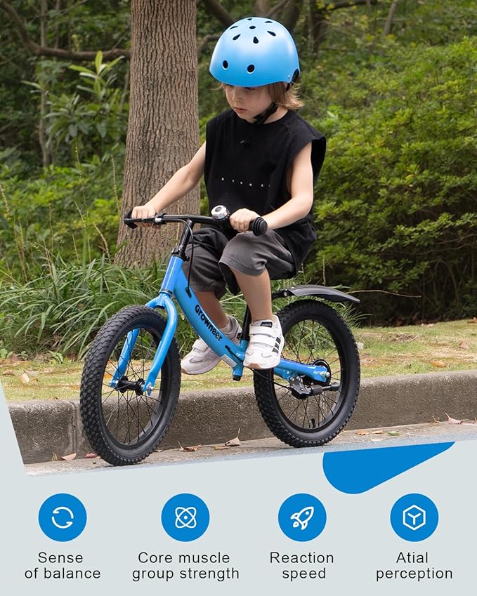GROWNEER 16" Kids Balance Bike for 4-8 Year Old Boys Girls, Lightweight High Carbon Steel Frame Bicycle, Adjustable Padded Seat & Handlebars, Rear Brake, All-Terrain