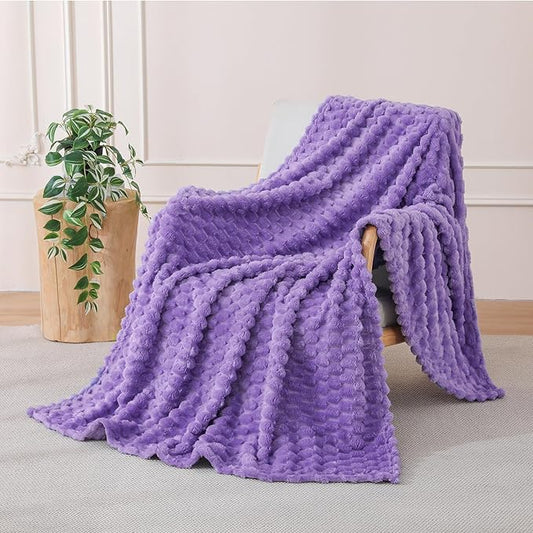 Lavender Fleece Throw Blanket 50”×60” for Couch Sofa Bed | Super Soft Cozy Plush Microfiber Flannel Blanket with 3D Jacquard Decorative Lightweight for Mom Woman