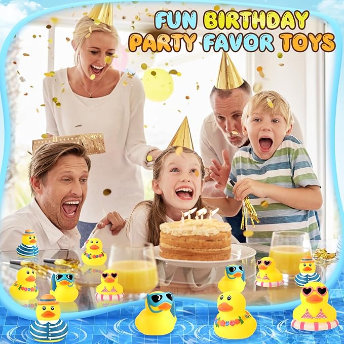 Honoson Summer Beach Rubber Duckies Bulk Mini Rubber Duck Bath Toys Float Bathtub Ducky Cute Squeaky Ducky for Classroom Carnival Summer Birthday Baby Shower Party Favor(Yellow Series,36 Pcs)