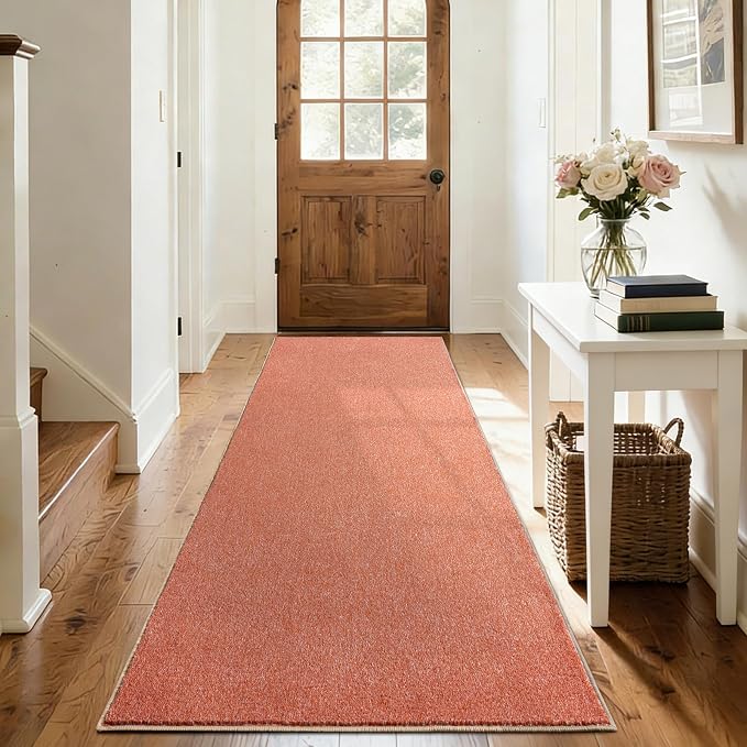 FinRèc 2x6 Washable Runner Rugs for Kitchen Hallway Bedroom, Low Pile Thin Rug Solid Color, Non-Slip Carpet Indoor for Home Decor (Orange/White)