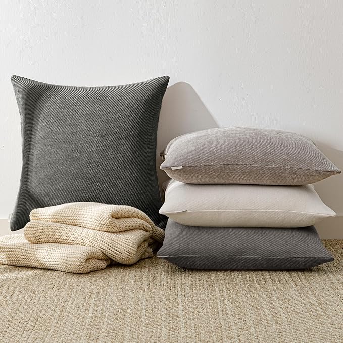 a moment Pack of 2 Decorative Chenille Throw Pillow Covers with Twill Cushion Covers for Sofa Living Room Couch Bed 20x20 Inch Dark Gray