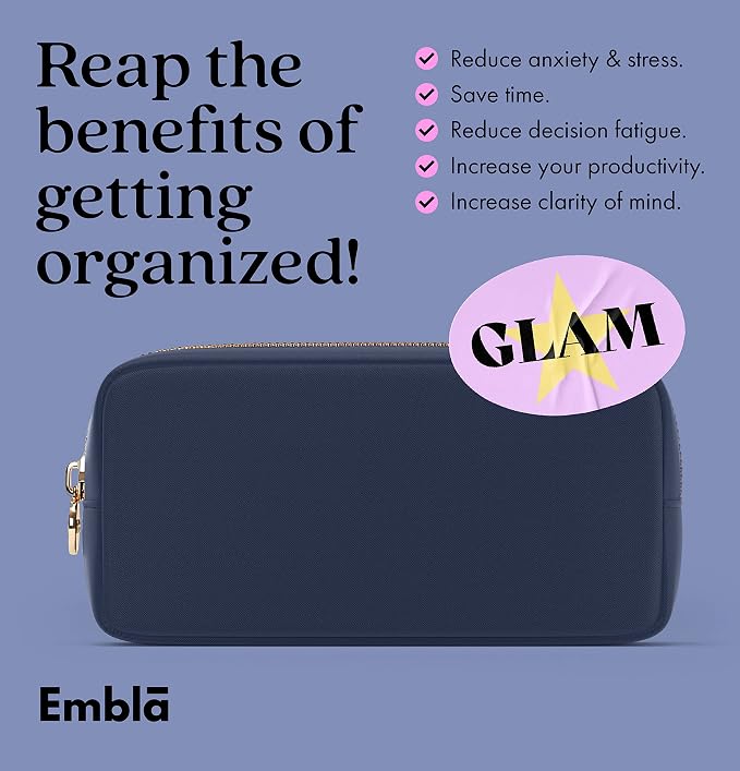 Embla Makeup Bag Travel Cosmetics Pouch and Toiletry Bag, Nylon Zipper Pouch Purse, Cute Make Up Organizer Storage Tote for Women Girls, Travel Skincare Case, Small Makeup Bags, Sapphire