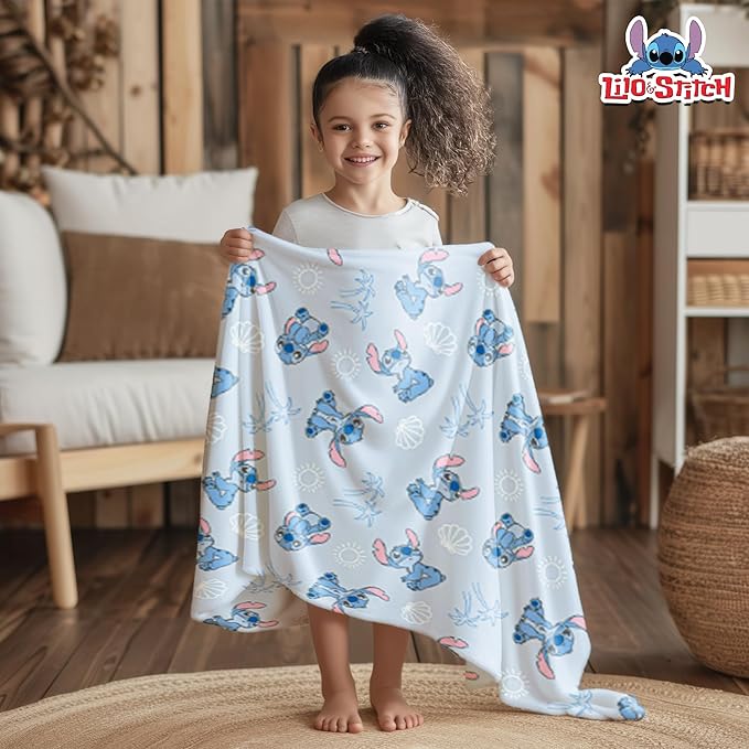 Cudlie Stitch Blanket | Lilo & Stitch Baby Blanket | Stich's Fleece Throw | Lilo & Stich's Newborn Blankets | 30" X 40" | Blue | Officially Licensed