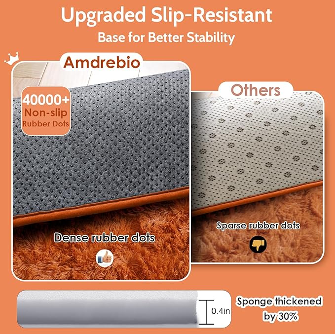 Amdrebio Burnt Orange Area Rugs 9x12 for Living Room Bedroom, Large Fluffy Fuzzy Shaggy Furry Rug for Kids Room Decor Aesthetic, Big Cute Plush Shag Dark Orange Carpet for Classroom Playroom Nursery