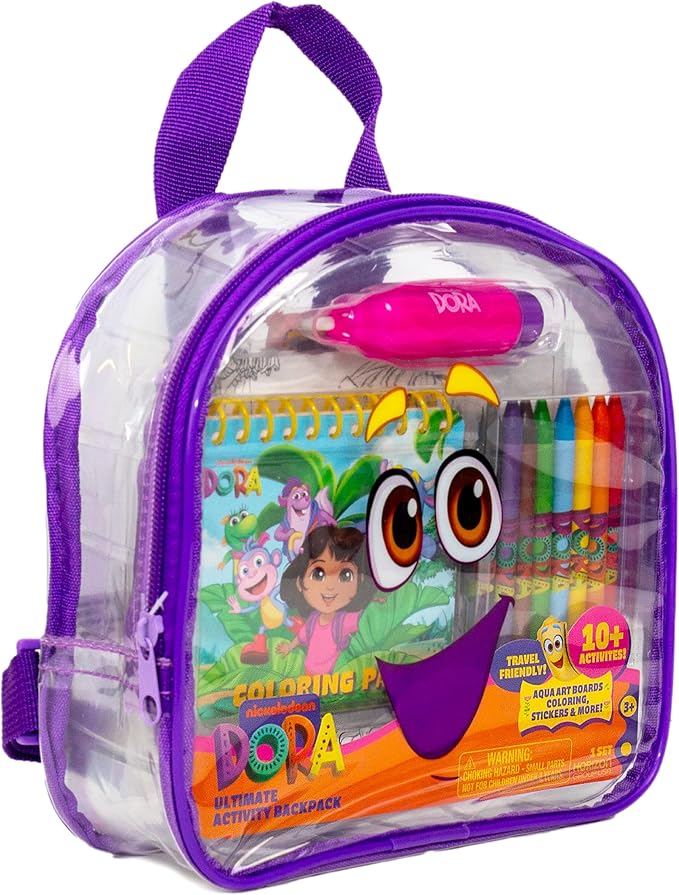 Dora Ultimate Backpack, 10+ Creative Projects in a Reusable Backpack, Includes Aqua Art, Coloring Sheets, & Cute Stickers, Less-Mess Toddler Toys, Road Trip Essentials for Kids, Great Airplane Toy