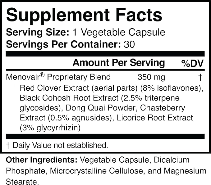 Menovair Natural Menopause Support Supplement for Women, Vegan, Gluten-Free | Helps Ease Hot Flashes, Night Sweats, and Mood Swings While Promoting Restful, Uninterrupted Sleep, 30-Day Supply