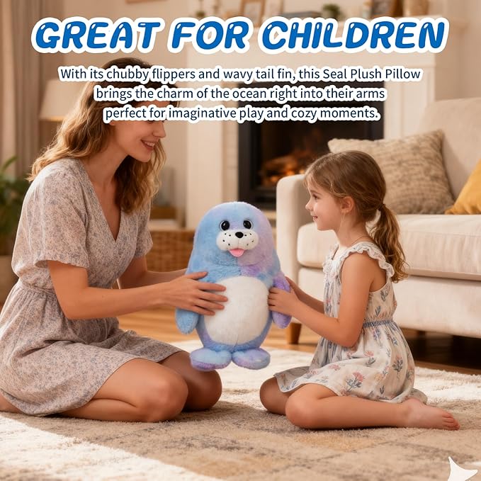 Chubby Blob Seal Pillow,Multicolour Soft Stuffed Seal Plush Hug Plush,Ocean Stuffed Animals Toys for Ocean Lovers, Unique Gift for Kids.（19.69in）.