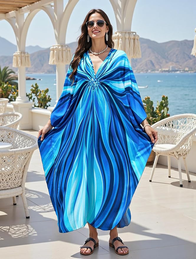 Mumu Dresses for Women Plus Size, Bohemian Kaftan Beach Cover Up Long Maxi Nightgown Soft Loungewear